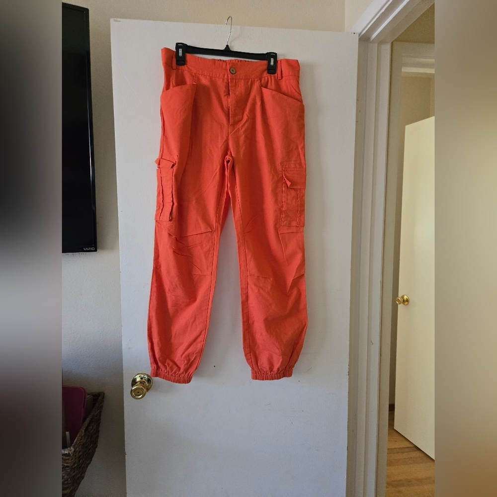 Women’s Cargo Jogger Pants in Coral Orange
